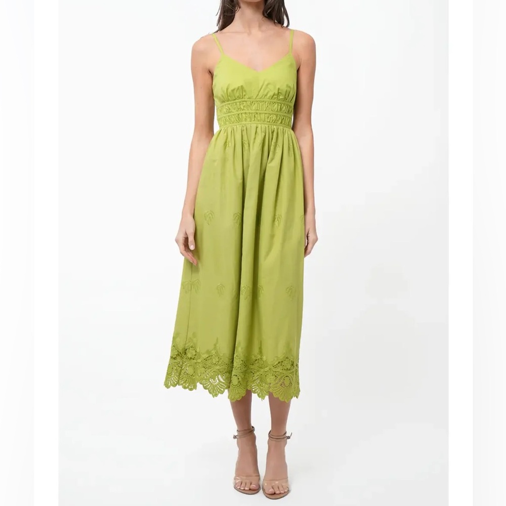 Adelyn Rae Danna Embroidered Lime Green Chartreuse Midi Dress Size Medium‎